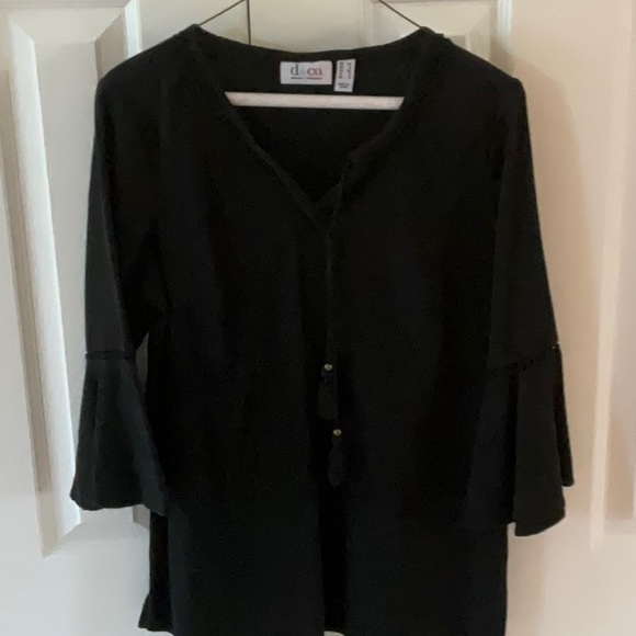 Denim & Company Black and Orange Blouse - Picture 2 of 9